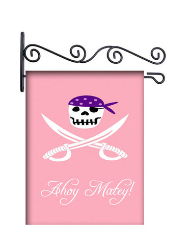 Pirate Flag AHOY Matey Pink Custom Personalized Yard Flag - 13.5 by 18.5 inches - your name and or initial