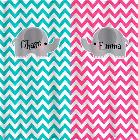 Split Color Elephant Theme Chevron Shower Curtain -Hot Pink and Turquoise Chevron - any two color combinations