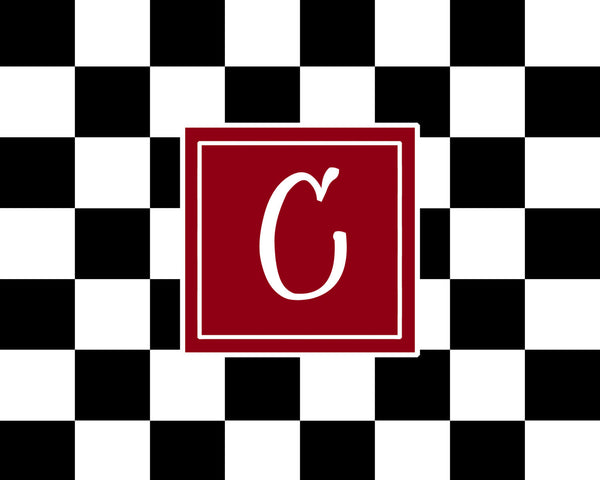 Black & White Checkered Rug with Monogram