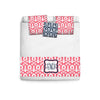 Custom Personalized Bed Runner - Scarf - Coral and White Ikat with Navy Accent- 3 bedding sizes