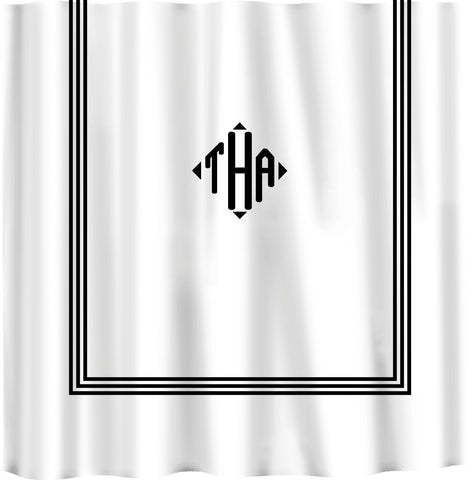 Custom Shower Curtain -Simplicity-3 Stripe Border and monogram in your colors - can do any color frame or monogram