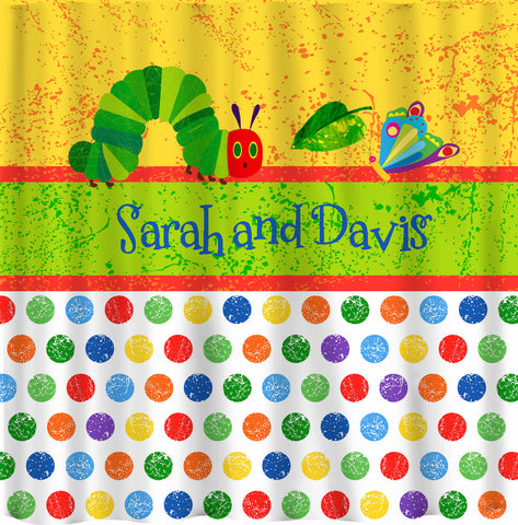 Hungry Caterpilar Inspiration Shower Curtain - Multi Color Dots - Personalized & Custom Design