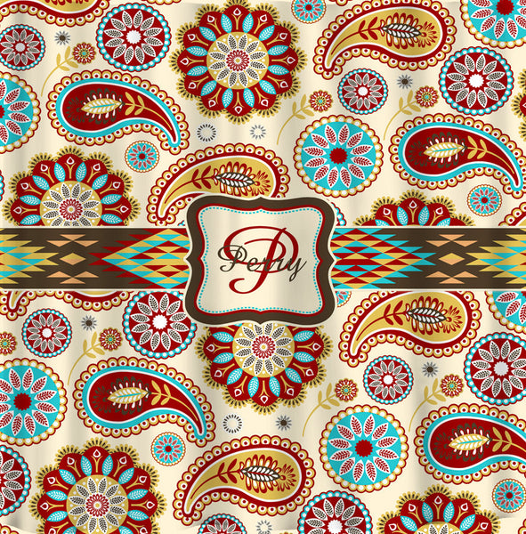 Personalized  Designer Southwestern Inspired  Paisley Shower Curtain -Earthtones- Personalized Your Initial(s) and/or names