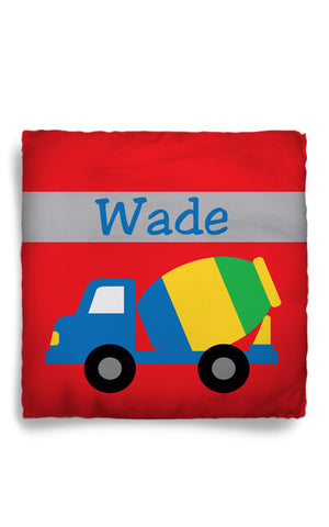 Personalized Throw Pillow Construction Theme Truck  - Custom with your Name or Initials - two sizes available