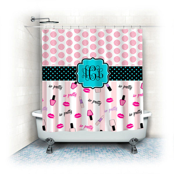 Custom Shower Curtains -Makeup Theme with Dots- Standard or Extra Long