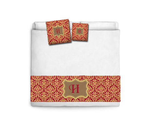 Custom Personalized Bed Runner - Scarf -Haute Red & Butter Damask- 3 bedding sizes and accessory pillows