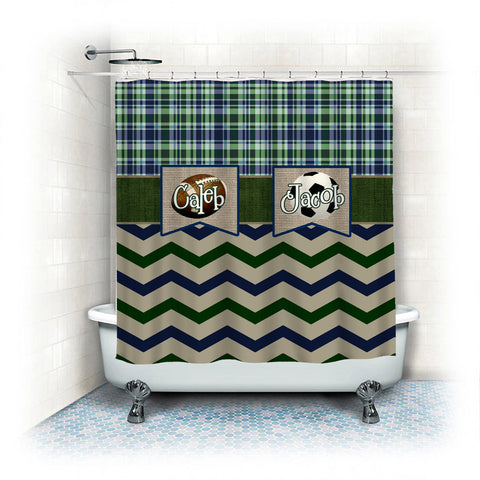 Custom Colors Shower Curtain -Vintage Sport Theme- Any Sport, ANY colors and Accent