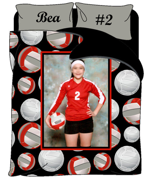 Custom Volleyball Photo Theme Bedding  - Personalized with your Photo, Name -Twin, Queen or King Size - Ball colors can be changed
