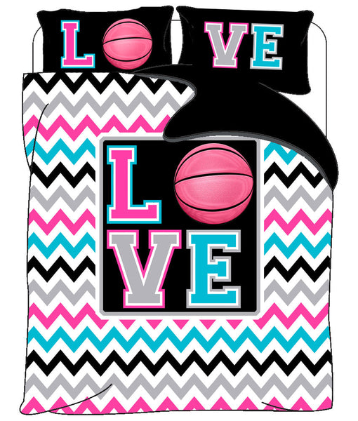 Monogrammed Love Basketball & Chevron  bedding - Twin, Queen, King and Toddler Size