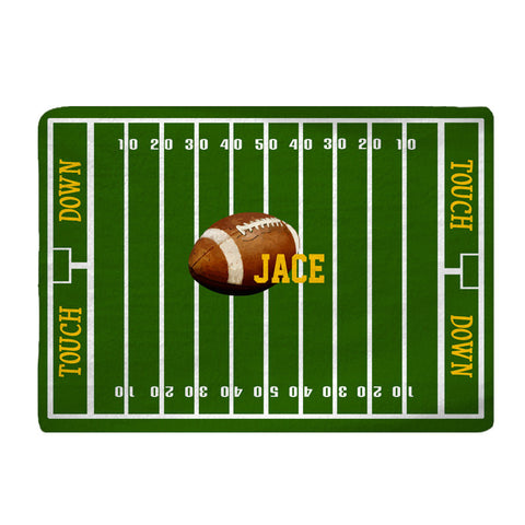 Custom Personalized Football Field Plush Fuzzy Area Rug - Size 48x30, 60x48, 96x44, 96x60"- Let's Play Football