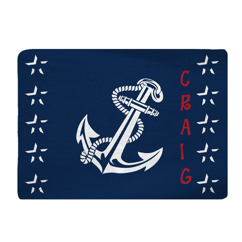 Personalized Navy and White Anchor Plush Fuzzy Area Rug -  Size 48x30, 60x48, 96x44, 96x60" - any color - any design