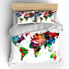 Custom Bedding Duvet Cover-Watercolors on White World Map - Tw, Qu or Ki, Pricing Starts Shams