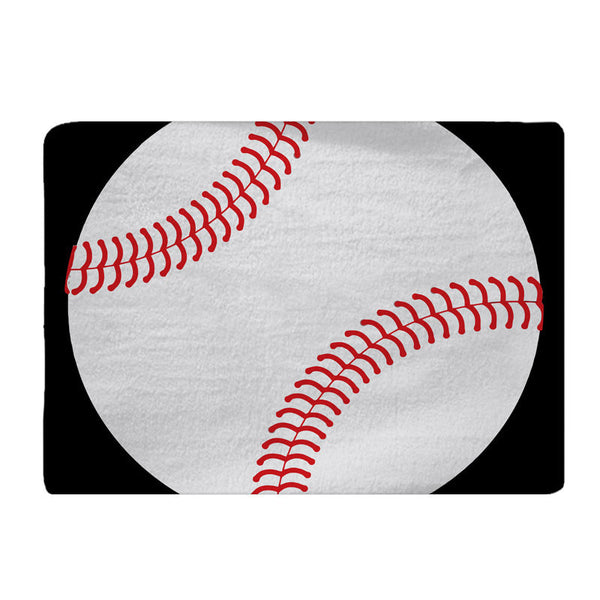 Personalized Classic Baseball on Black Plush Fuzzy Area Rug - Shown Option 1 & 2, Size 48x30, 60x48, 96x44, 96x60