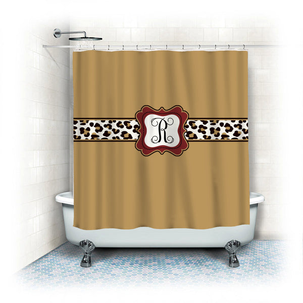 Personalized Shower Curtain - Custom with your Name or Initials - Elegant Gold with Leopard Accent