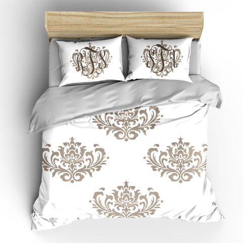 Custom Personalized Damask Elegance Bedding Ensemble -available Twin, Queen or King Size - Any Color