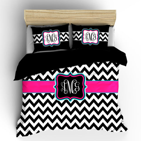 Custom Personalized Chevron Duvet Coveer -Available Tw-FQu-King Sizes - Color Black any accent colors