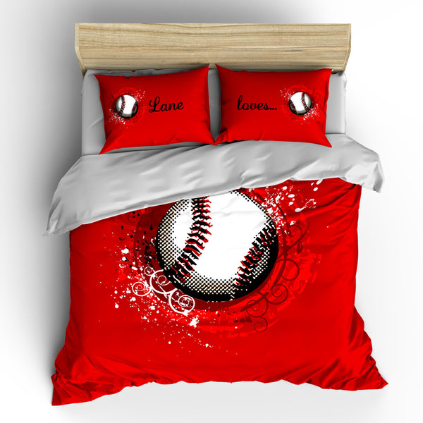 Monogrammed Red Baseball Comforter & 2 Pillowcovers Personalized with your initials or instructions