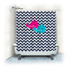 Personalized Shower Curtain - Navy Blue Chevron with Hot Pink and Turquoise Whales - With Names - Any Color