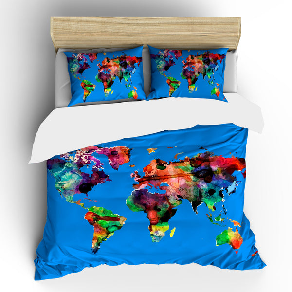 Custom Bedding Watercolors on Mediterranean Blue World Map Theme - Toddler, Tw, Qu or Ki, Comforter or Duvet Cover Pricing Includes PCovers