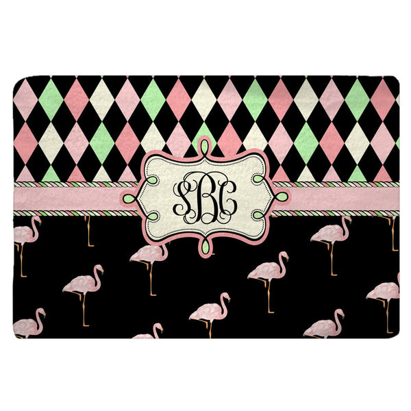 Plush Designer Harlequin & Pink Flamingo Bath Mat - 30x20 or 48x36 inches - Designed to match any shower curtain design