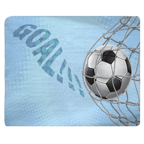Custom Personalized Soccer Goal Fuzzy Area Rug - Size 48x30, 60x48, 96x44, 96x60 -Baby Blue Color