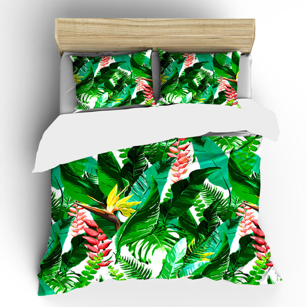 Custom Tropical Flowers Bedding -  Designer Inspired Green Palms and flowers in tropical theme