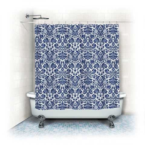 Custom Classic Damask Shower Curtain -Shown Navy and White, Two Sizes Available, Any Colors Your Choice