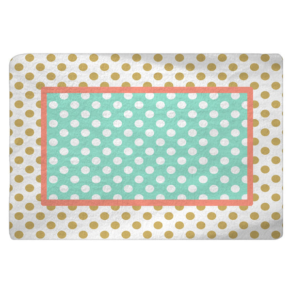 Gold-White-Coral-Mint Polka Dots Nursery Fuzzy Area Rug -Size 48x30, 60x48, 96x44, 96x60-Other Colors available