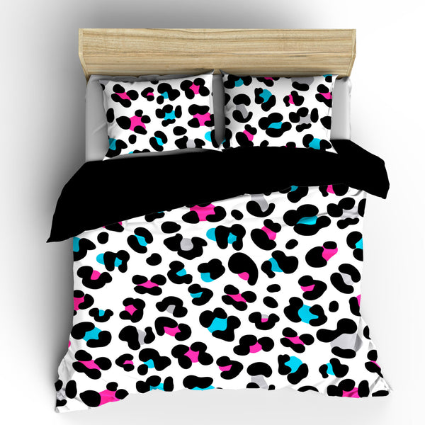 Custom Cheetah Bedding Set - Color Black with Turquoise-Hot Pink-Grey-White - Available Toddler, Twin, -FQueen and King Sizes - ANY colors