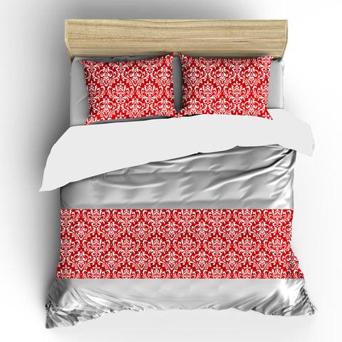 Custom Personalized Bed Runner Scarf &  coordinated Pillows- Damask Pattern Red with White - Tw,Qu,Ki - Can Add Monogram