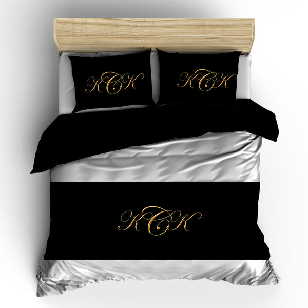 Custom Personalized Bed Runner - Scarf - Solid Color with Monogram Metallic Gold- 3 bedding sizes