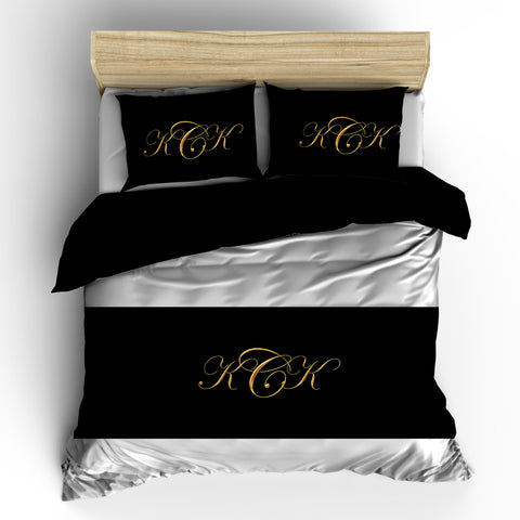Custom Personalized Bed Runner - Scarf - Solid Color with Monogram Metallic Gold- 3 bedding sizes