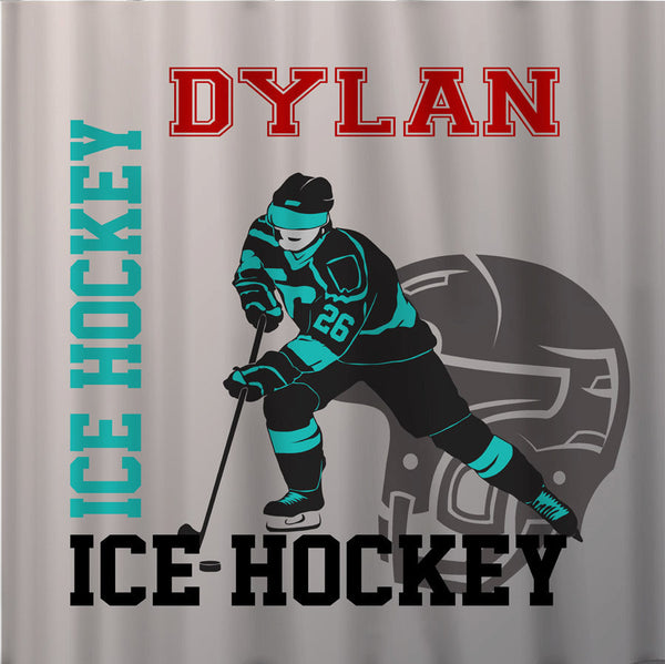 Custom Personalized Ice Hockey Shower Curtain - Any Sport, ANY colors and Accent, with or without name