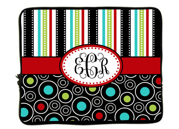 Personalized Monogram Designer Mod Dot & Stripe Laptop Sleeves - Any choice -13" and 17"