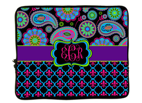 Personalized Monogram Designer Paisley & Fleur de Lis Laptop Sleeves - Any choice -13" and 17"