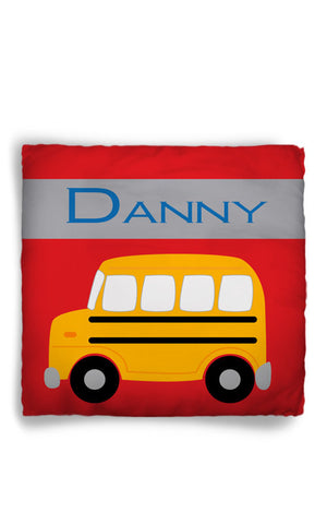 Personalized Throw Pillow School Bus Theme  - Custom with your Name or Initials - two sizes available