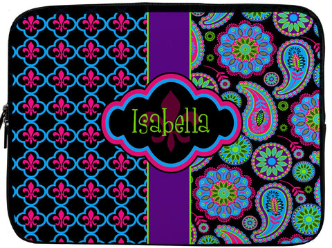 Personalized Monogram Designer Paisley & Fleur de Lis iPad or NetBook Laptop Sleeves - 10"-Any design and many colors available