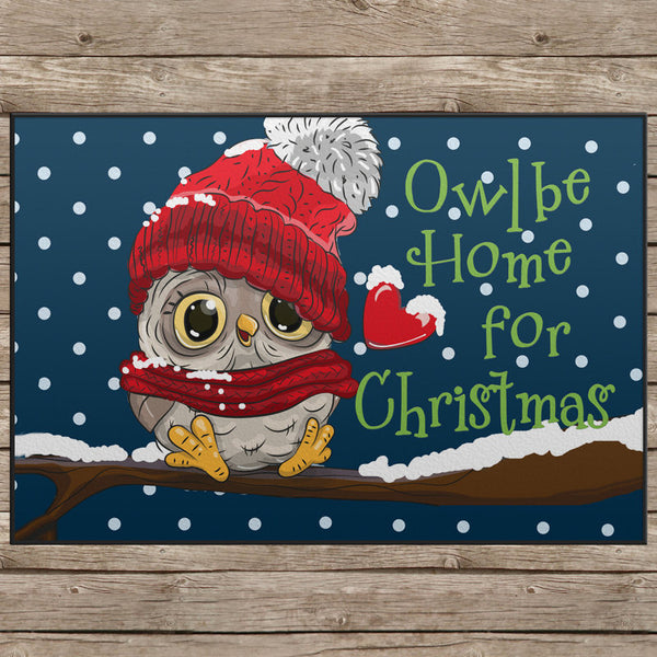 Owl Be Home For Christmas Door Mat - 24x18"