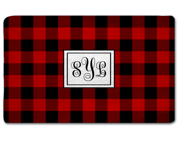 Buffalo Plaid Rug with Monogram, Black and white or black and red